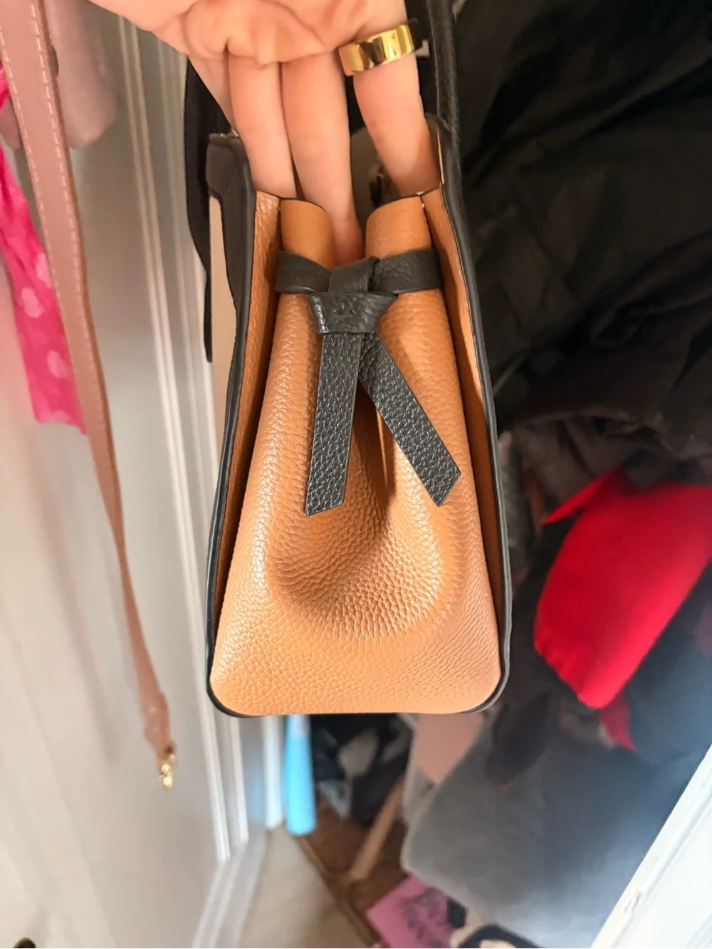 kate spade Two-Tone Pebbled Satchel in Black & Cream